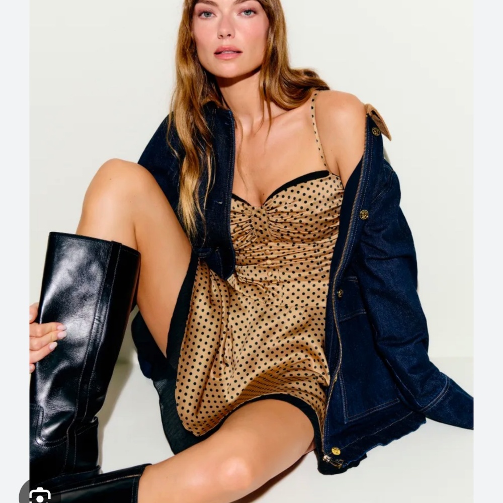 Reformation Ursula Mini Silk Dress in Alder Dot